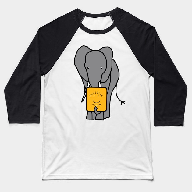 Cute Elephant with Positive Vibes Smiley Face Baseball T-Shirt by ellenhenryart